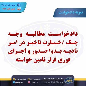 نمونه دادخواست مطالبه وجه چک /خسارت تاخیر در امر تادیه